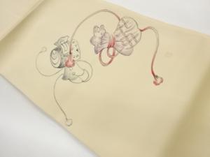 作家物　塩瀬手描き小槌に巾着模様名古屋帯